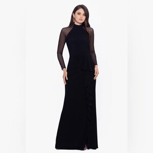 Betsy & Adam Black Mesh Sleeve Jersey Gown Mock Neck Size 10 NWT MODEST